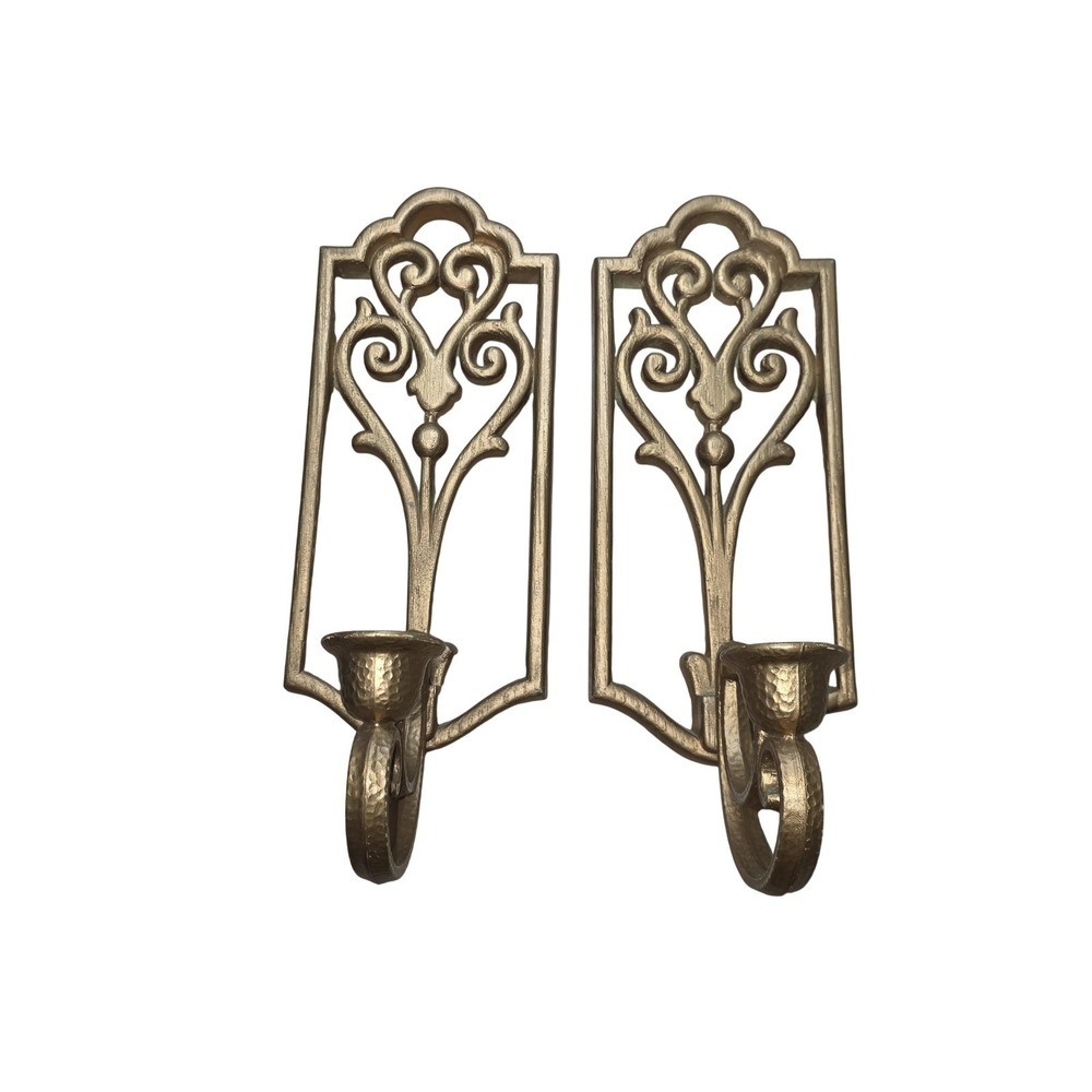 VTG MCM Homco Wall Candle Sconces Set Of 2 Plastic Gold Victorian 4023 USA‎